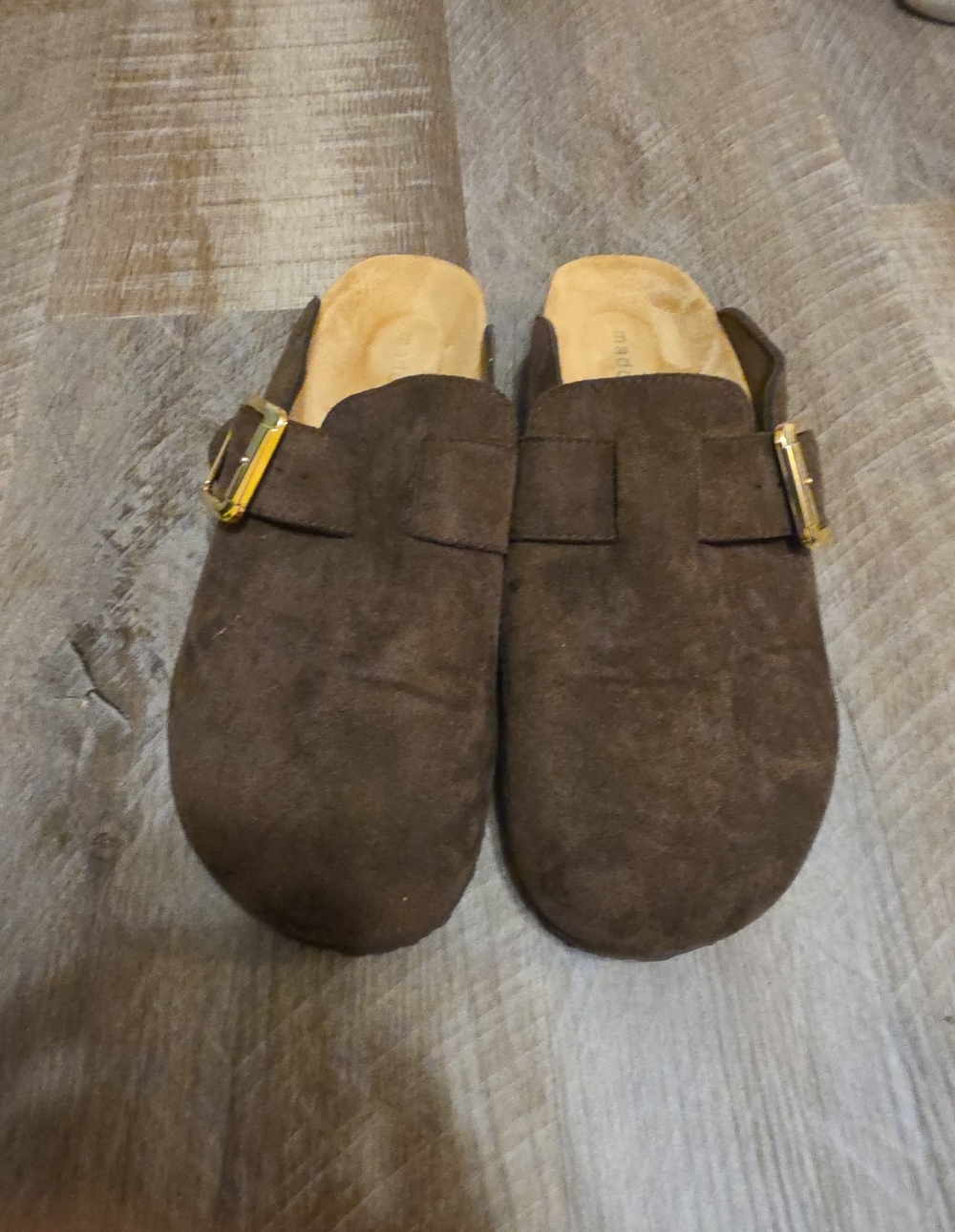 Madden Girl Dark Brown Suede Slip-On Loafers with Gold Buckle